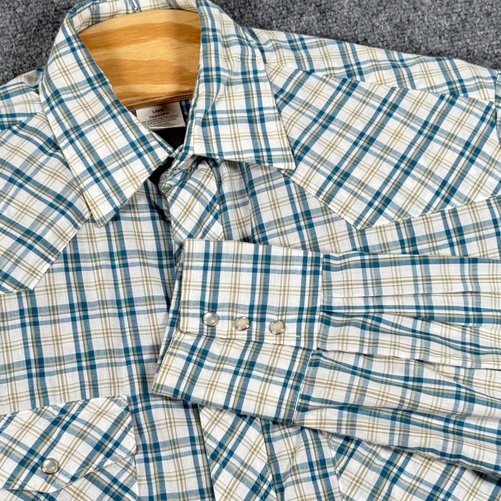 Wrangler Western Shirt Plaid Pearl Snap LS Cowboy‎ L Classic Country VTG Retro